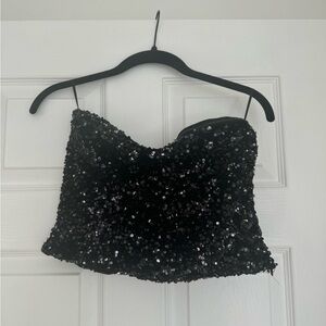Zara Black Sequin Crop Top